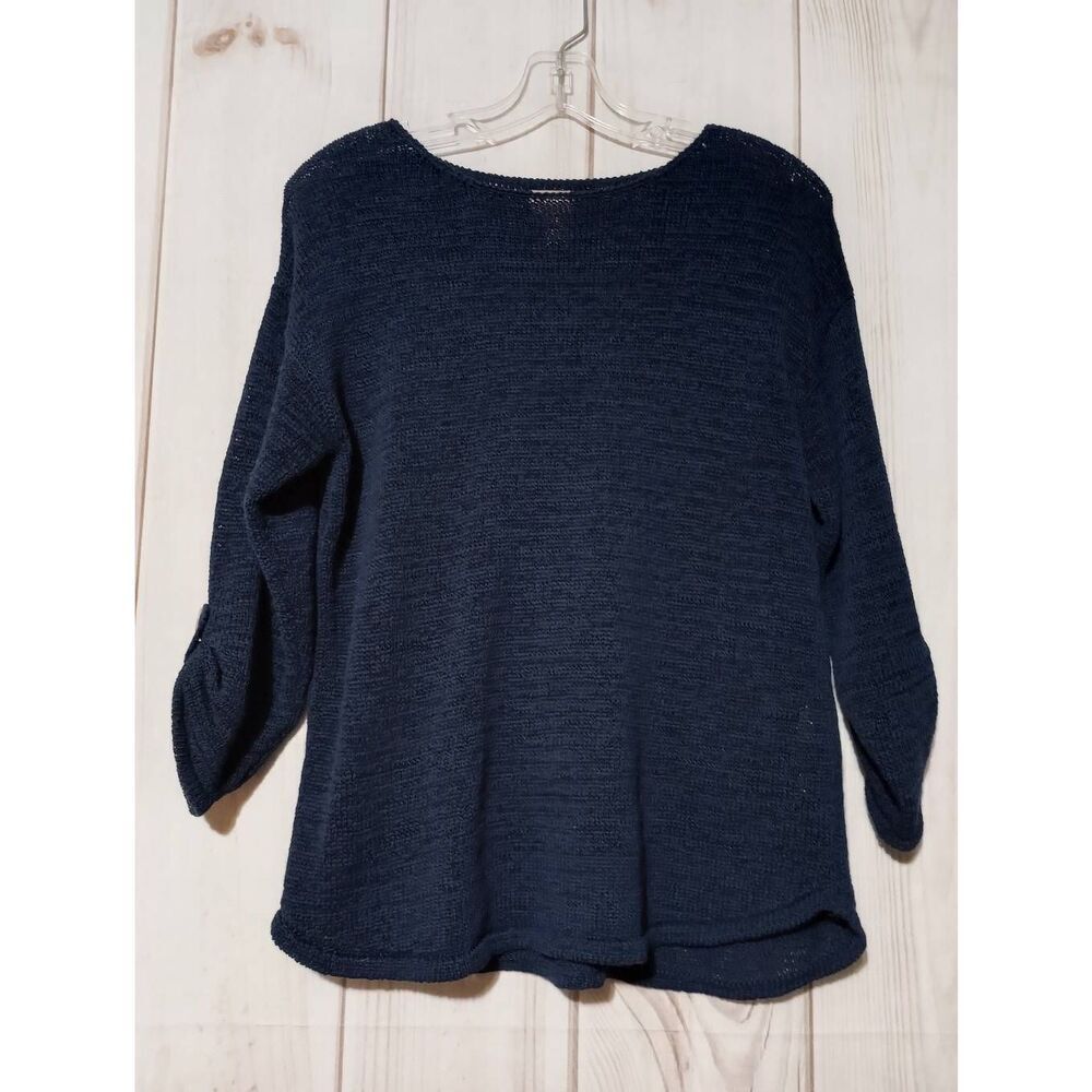 Chico's Sweater Ladies Small Navy Adjustable Sleeve Scoop Neck